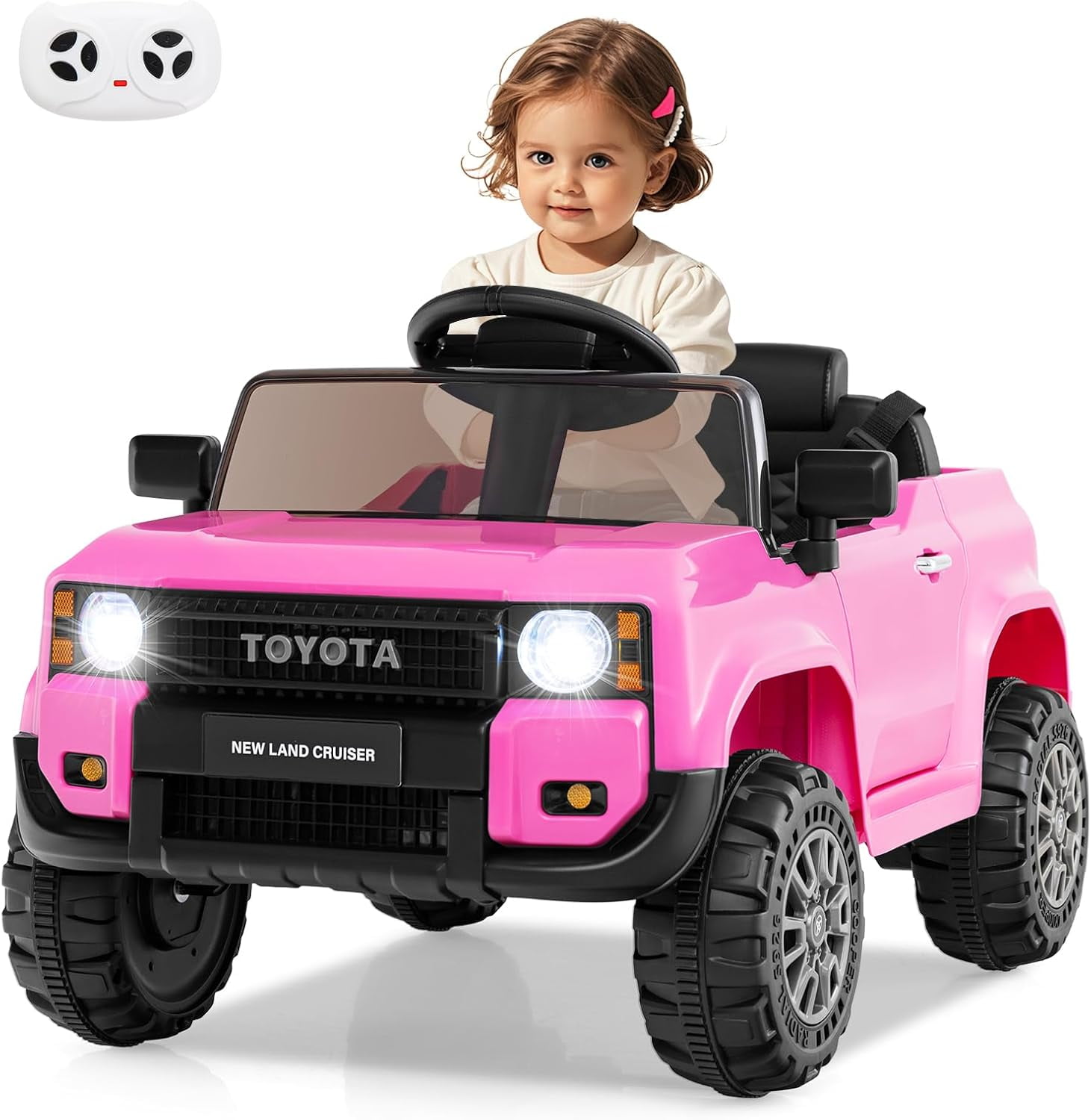 Licensed Toyota Ride on Car by OLAKIDS, Battery Powered Electric Vehicle for Kids with Remote Control, MP3, USB, Power Display, LED Lights, Suspension, Ride on Toy for 3+ Boys Girls