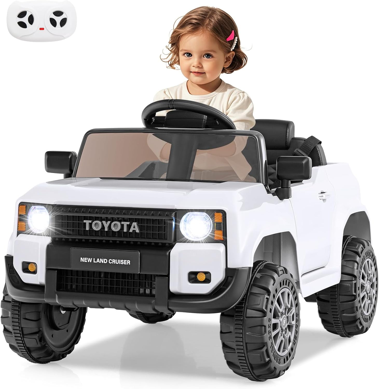 Licensed Toyota Ride on Car by OLAKIDS, Battery Powered Electric Vehicle for Kids with Remote Control, MP3, USB, Power Display, LED Lights, Suspension, Ride on Toy for 3+ Boys Girls
