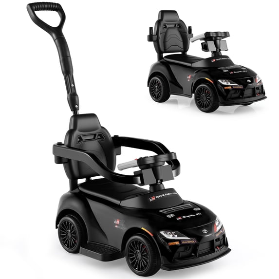 Licensed Toyota Ride on Push Car for Toddlers by OLAKIDS, 3 in 1 Walking Sliding Toy with Removable Guardrails and Handle, Music, Under Seat Storage for Kid