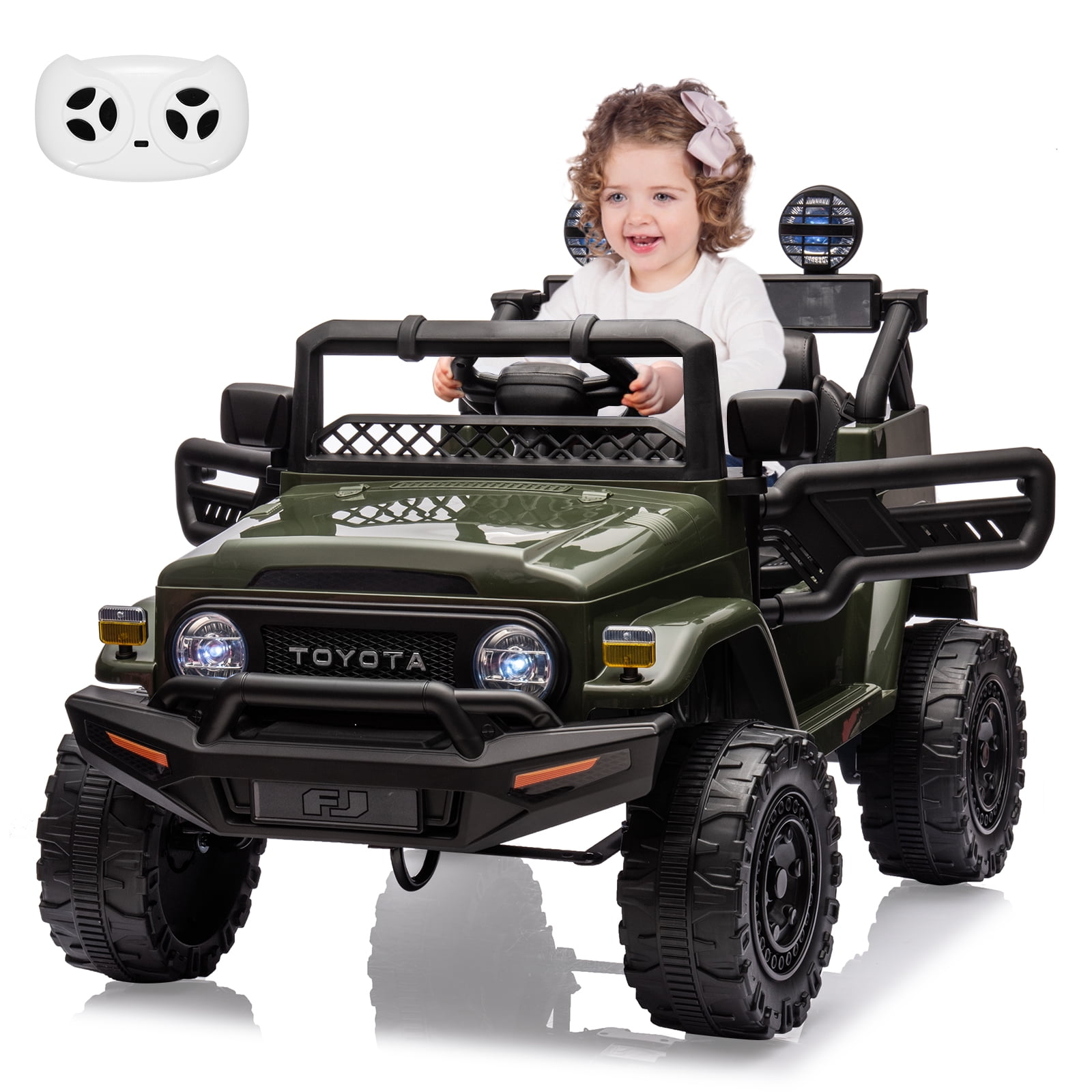 Licensed Toyota Ride On Truck Car, 12V Kids Ride On Car, Battery Powered Electric Kids Car with Remote Control, Mp3, Led Lights, Double Doors, Safety Belt for Boys Girls