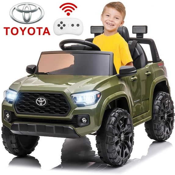 Licensed Toyota Tacoma 12V Battery Powered Ride on Cars with Remote Control, Kids Electric Ride on Vehicles for Boys Girls, Ride on Truck Toys with USB, AUX, MP3, FM Function, LED Headlight, Green