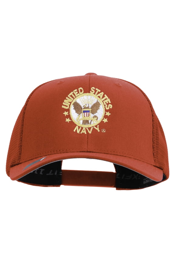 US Navy Circle Emblem Embroidered Flexfit Mesh Trucker Cap - Red OSFM