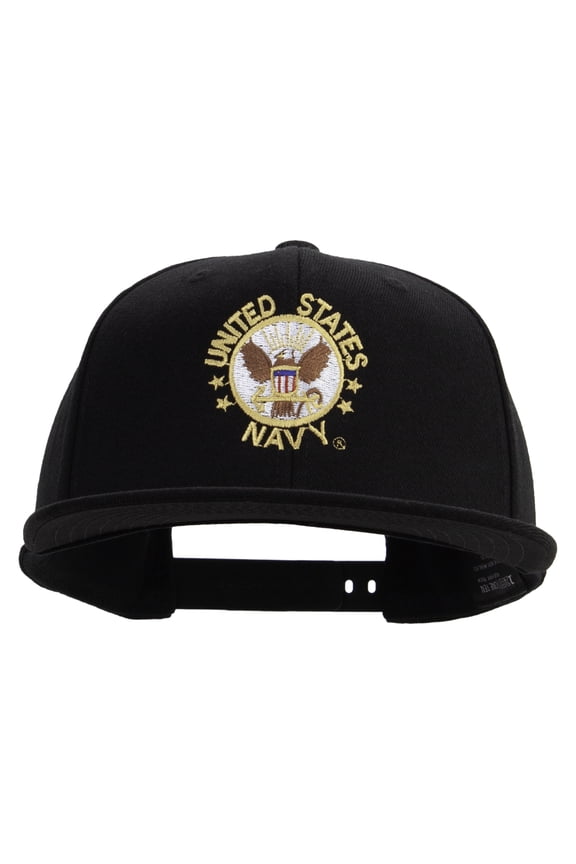 US Navy Circle Emblem Embroidered Flexfit Snapback Style Cap - Black OSFM