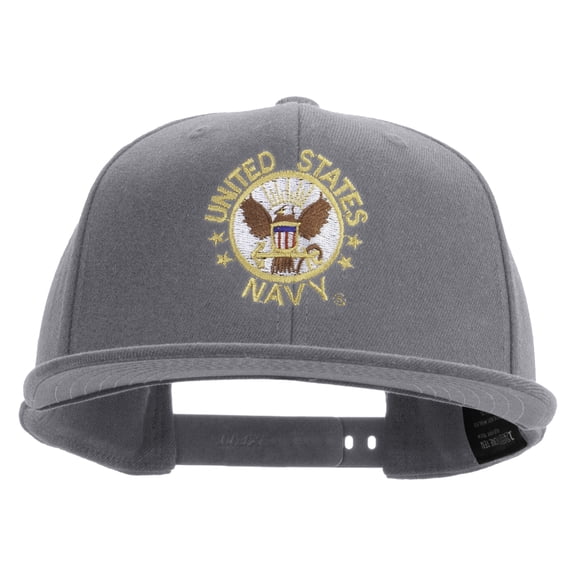 US Navy Circle Emblem Embroidered Flexfit Snapback Style Cap - Dk Grey OSFM