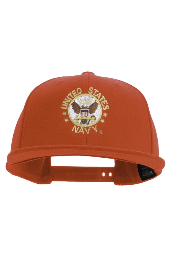 US Navy Circle Emblem Embroidered Flexfit Snapback Style Cap - Red OSFM