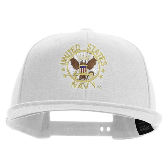 US Navy Circle Emblem Embroidered Flexfit Snapback Style Cap - White OSFM