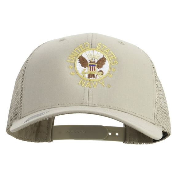 US Navy Circle Emblem Embroidered Retro Trucker Cap - Khaki OSFM