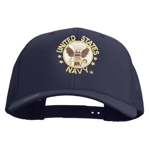 US Navy Circle Emblem Embroidered Retro Trucker Cap - Navy OSFM