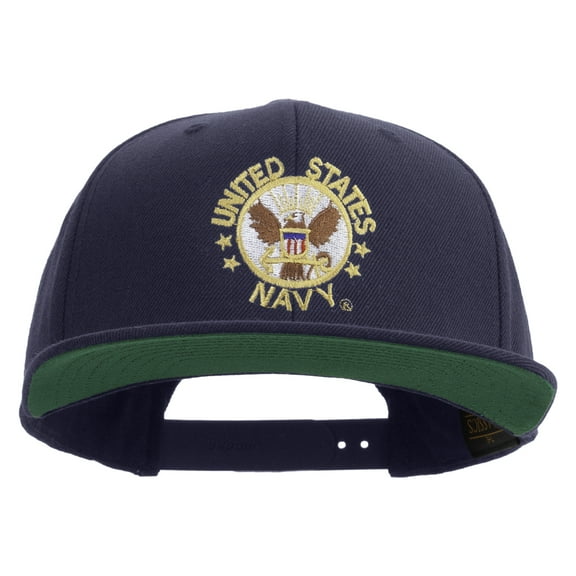 US Navy Circle Emblem Embroidered Wool Blend Prostyle Snapback Cap - Navy OSFM