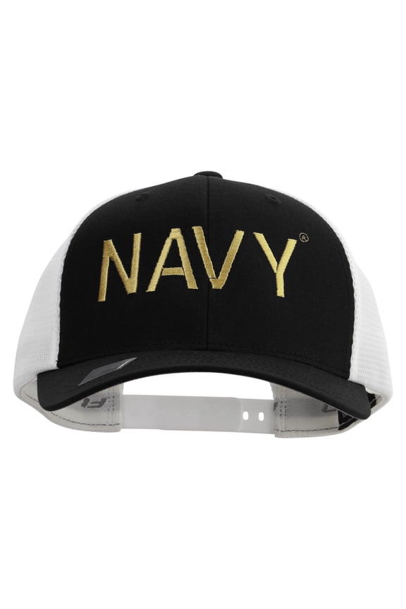 US Navy Embroidered Flexfit 2 Tone Mesh Cap - Black White OSFM