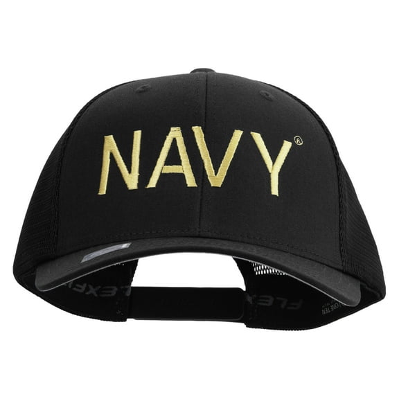 US Navy Embroidered Flexfit Mesh Trucker Cap - Black OSFM