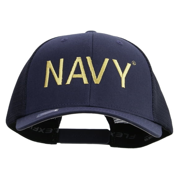 US Navy Embroidered Flexfit Mesh Trucker Cap - Navy OSFM