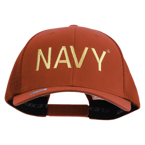 US Navy Embroidered Flexfit Mesh Trucker Cap - Red OSFM