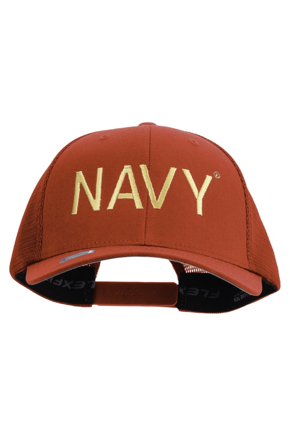 US Navy Embroidered Flexfit Mesh Trucker Cap - Red OSFM