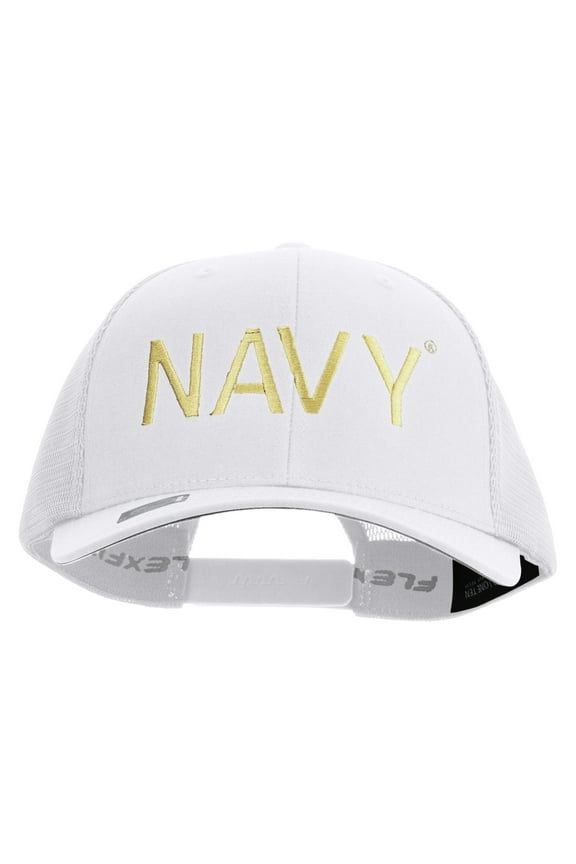 US Navy Embroidered Flexfit Mesh Trucker Cap - White OSFM