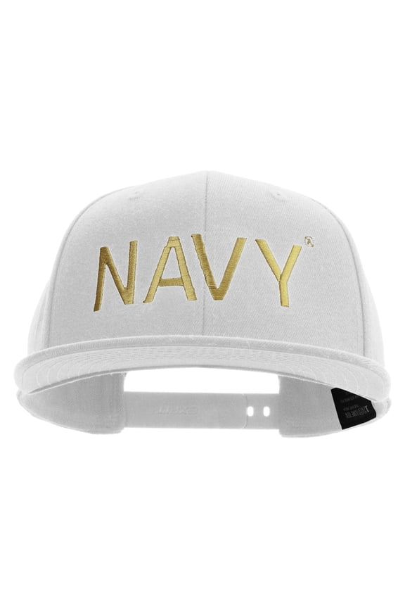 US Navy Embroidered Flexfit Snapback Style Cap - White OSFM