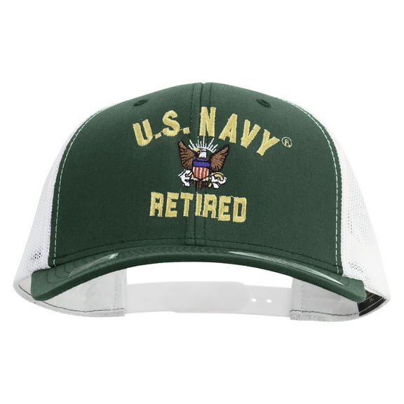 US Navy Retired Embroidered Contrast Trucker Cap - Evergreen White OSFM