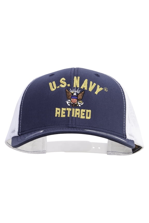 US Navy Retired Embroidered Contrast Trucker Cap - Navy White OSFM