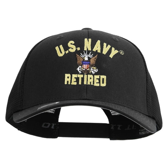 US Navy Retired Embroidered Flexfit Mesh Trucker Cap - Black OSFM
