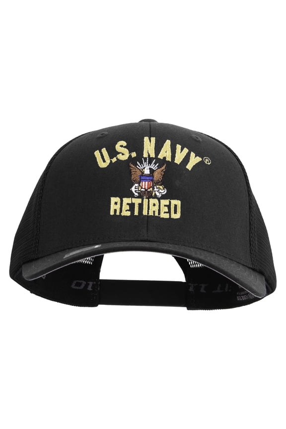 US Navy Retired Embroidered Flexfit Mesh Trucker Cap - Black OSFM