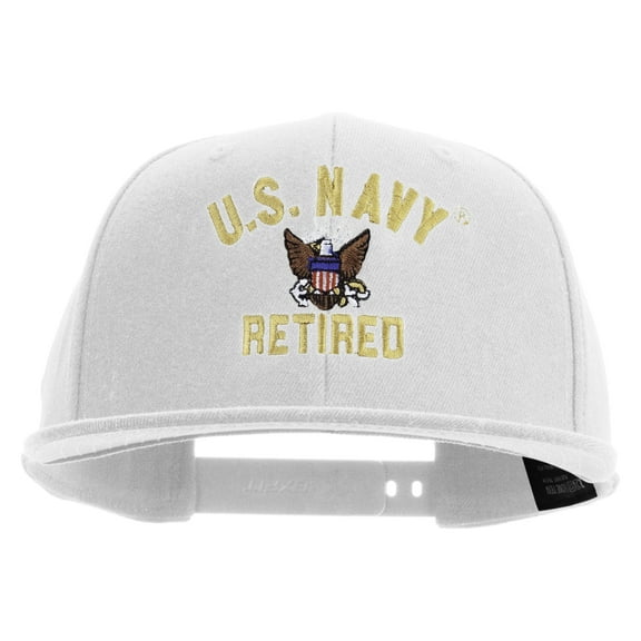 US Navy Retired Embroidered Flexfit Snapback Style Cap - White OSFM