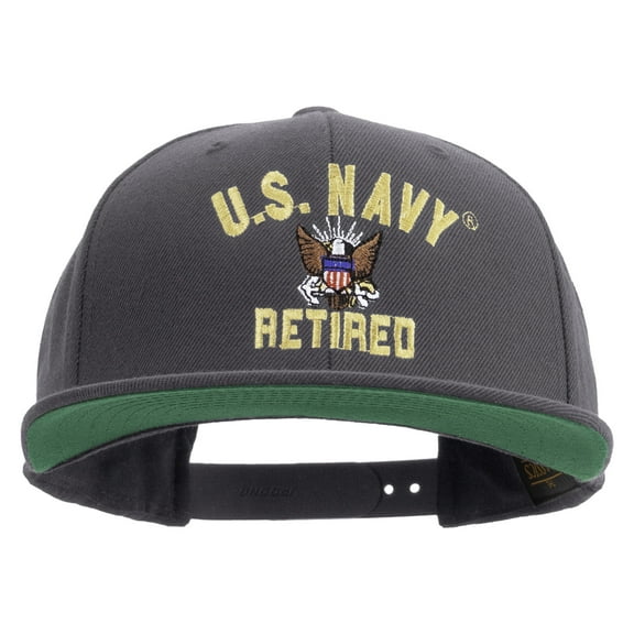 US Navy Retired Embroidered Wool Blend Prostyle Snapback Cap - Dk Grey OSFM