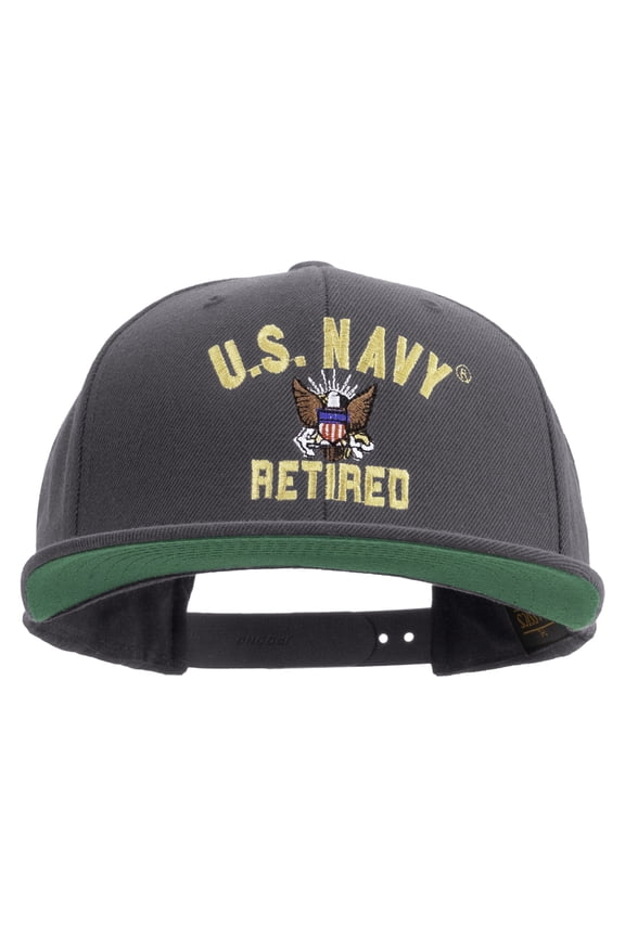 US Navy Retired Embroidered Wool Blend Prostyle Snapback Cap - Dk Grey OSFM