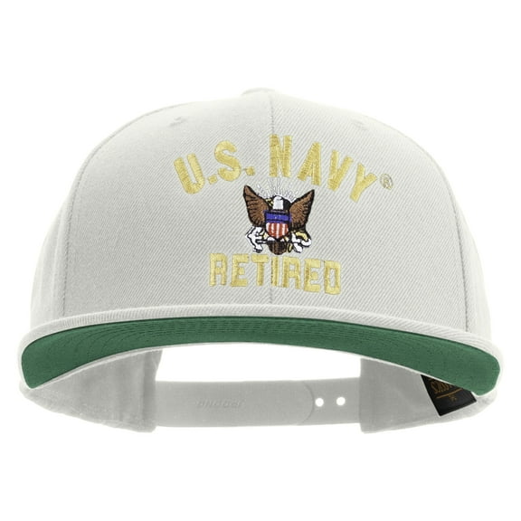 US Navy Retired Embroidered Wool Blend Prostyle Snapback Cap - Natural OSFM