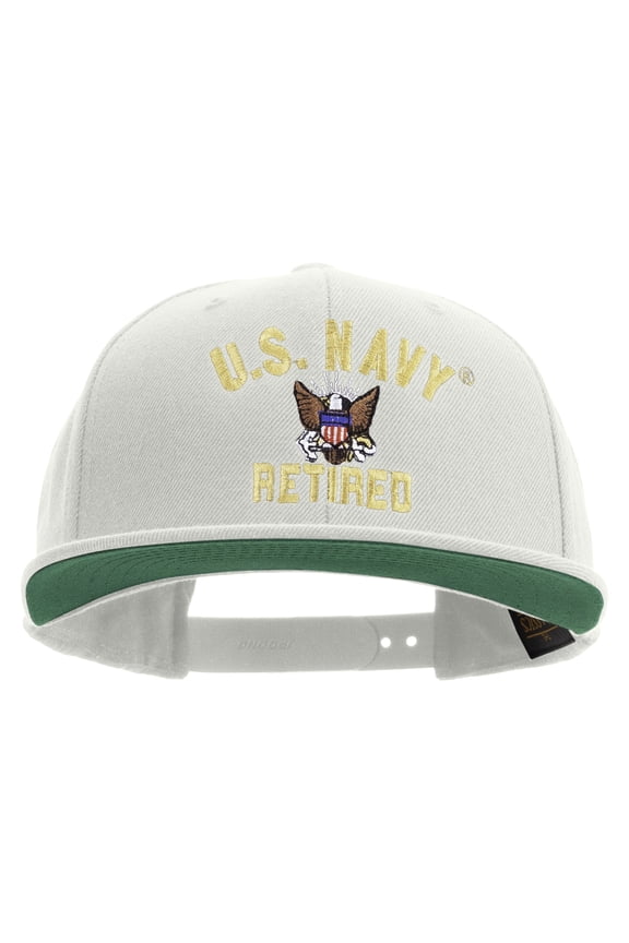 US Navy Retired Embroidered Wool Blend Prostyle Snapback Cap - Natural OSFM