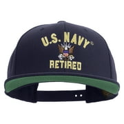US Navy Retired Embroidered Wool Blend Prostyle Snapback Cap - Navy OSFM
