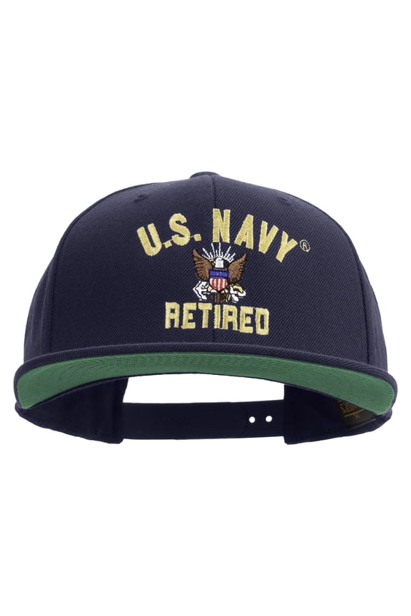 US Navy Retired Embroidered Wool Blend Prostyle Snapback Cap - Navy OSFM