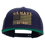 US Navy Retired Flag Embroidered Wool Blend Prostyle Snapback Cap - Navy OSFM
