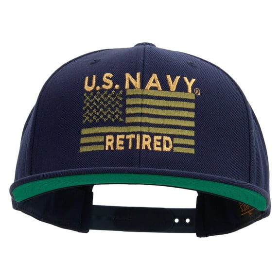 US Navy Retired Flag Embroidered Wool Blend Prostyle Snapback Cap - Navy OSFM