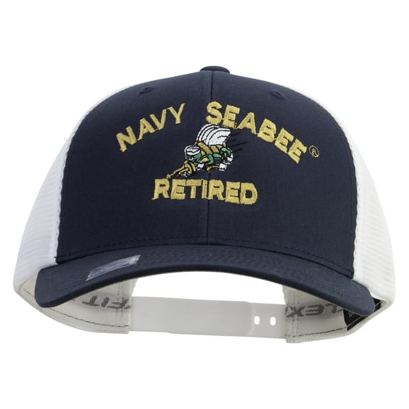 US Navy Seabee Retired Embroidered Flexfit 2 Tone Mesh Cap - Navy White OSFM