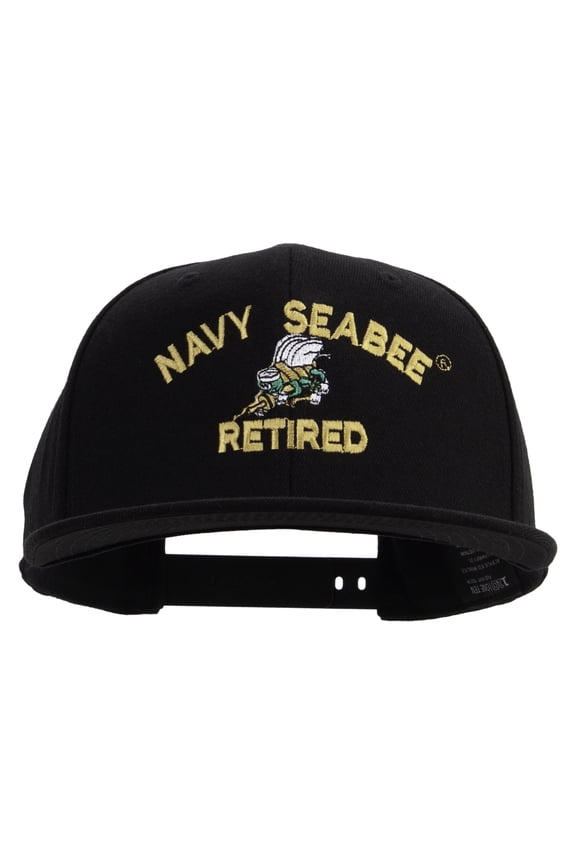 US Navy Seabee Retired Embroidered Flexfit Snapback Style Cap - Black OSFM
