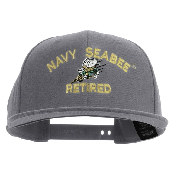 US Navy Seabee Retired Embroidered Flexfit Snapback Style Cap - Dk Grey OSFM