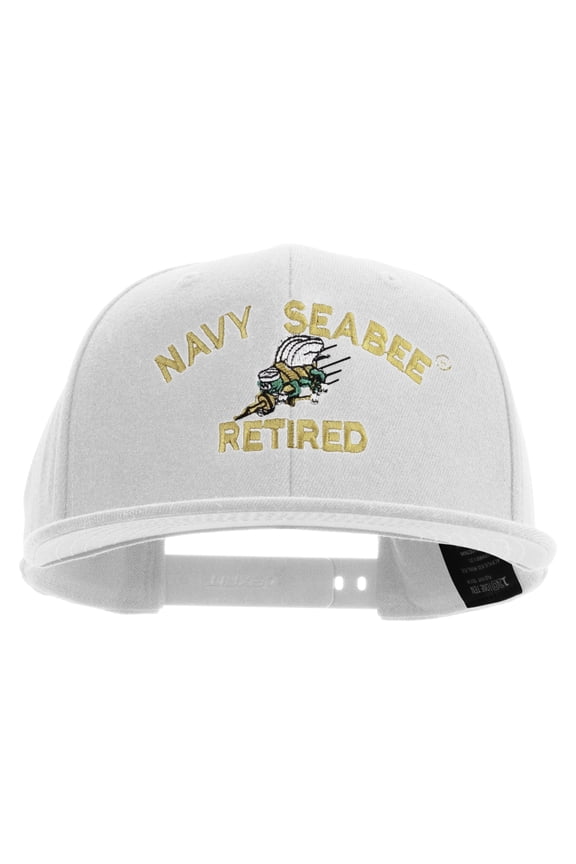 US Navy Seabee Retired Embroidered Flexfit Snapback Style Cap - White OSFM