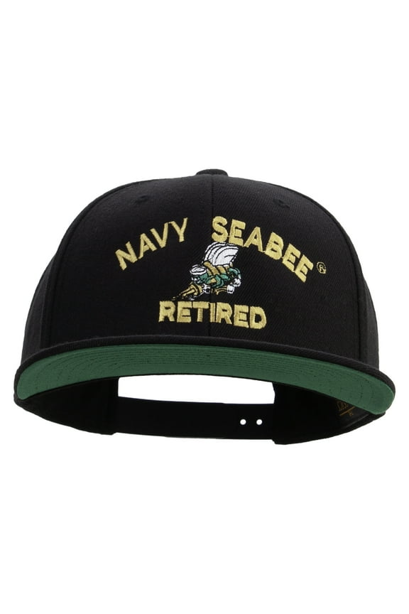 US Navy Seabee Retired Embroidered Wool Blend Prostyle Snapback Cap - Black OSFM