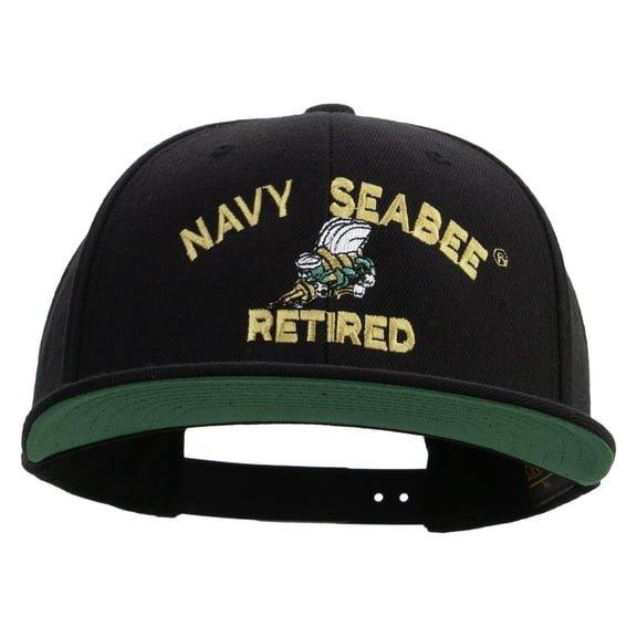 US Navy Seabee Retired Embroidered Wool Blend Prostyle Snapback Cap - Black OSFM