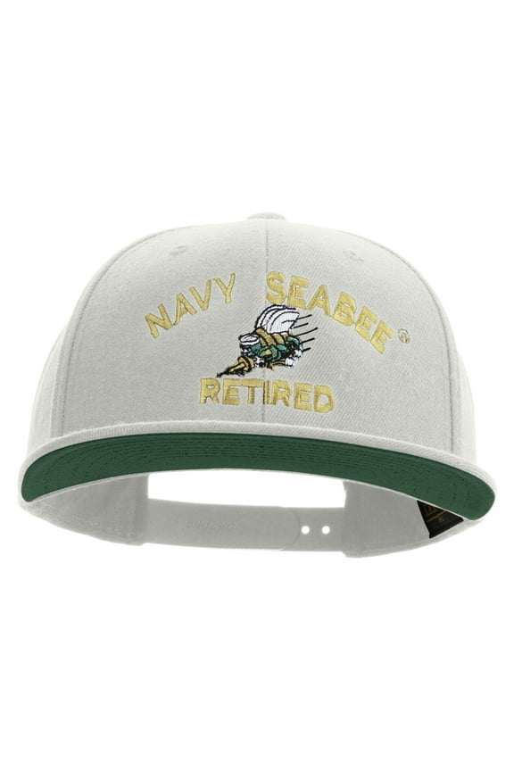 US Navy Seabee Retired Embroidered Wool Blend Prostyle Snapback Cap - Natural OSFM