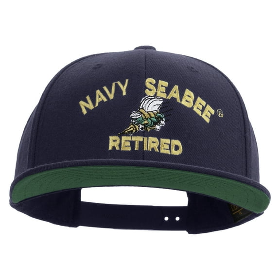 US Navy Seabee Retired Embroidered Wool Blend Prostyle Snapback Cap - Navy OSFM