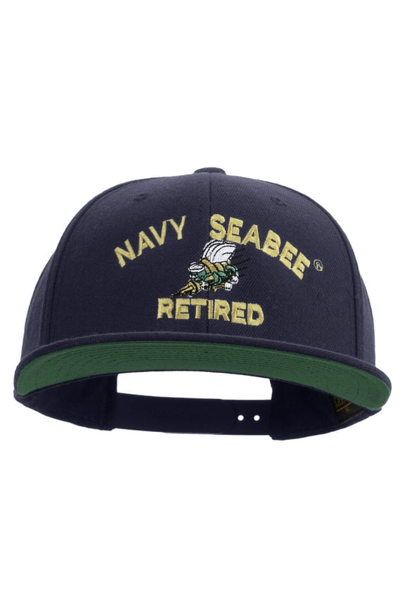US Navy Seabee Retired Embroidered Wool Blend Prostyle Snapback Cap - Navy OSFM