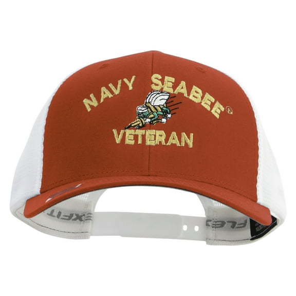 US Navy Seabee Veteran Embroidered Flexfit 2 Tone Mesh Cap - Red White OSFM