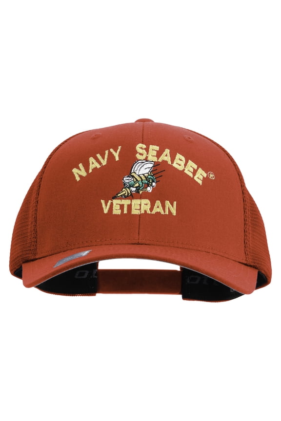 US Navy Seabee Veteran Embroidered Flexfit Mesh Trucker Cap - Red OSFM