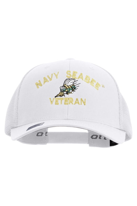 US Navy Seabee Veteran Embroidered Flexfit Mesh Trucker Cap - White OSFM