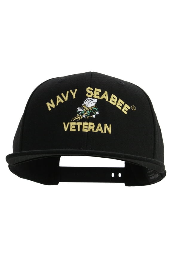 US Navy Seabee Veteran Embroidered Flexfit Snapback Style Cap - Black OSFM