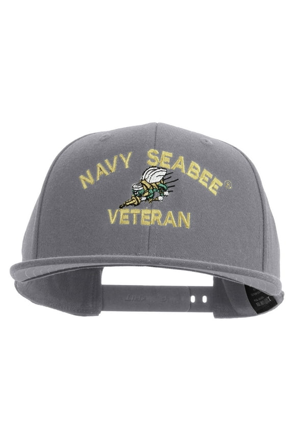 US Navy Seabee Veteran Embroidered Flexfit Snapback Style Cap - Dk Grey OSFM