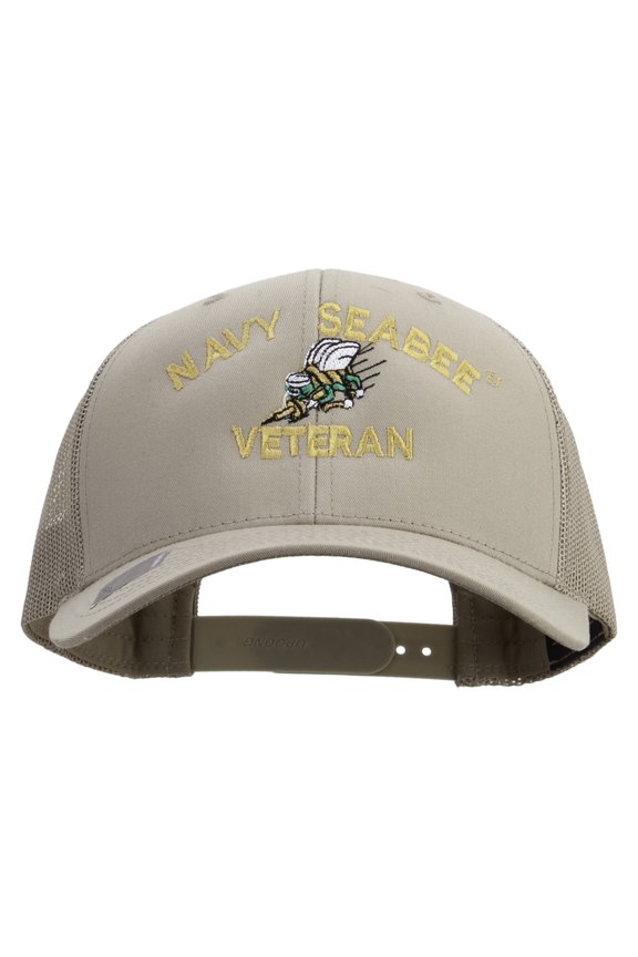 US Navy Seabee Veteran Embroidered Retro Trucker Cap - Khaki OSFM