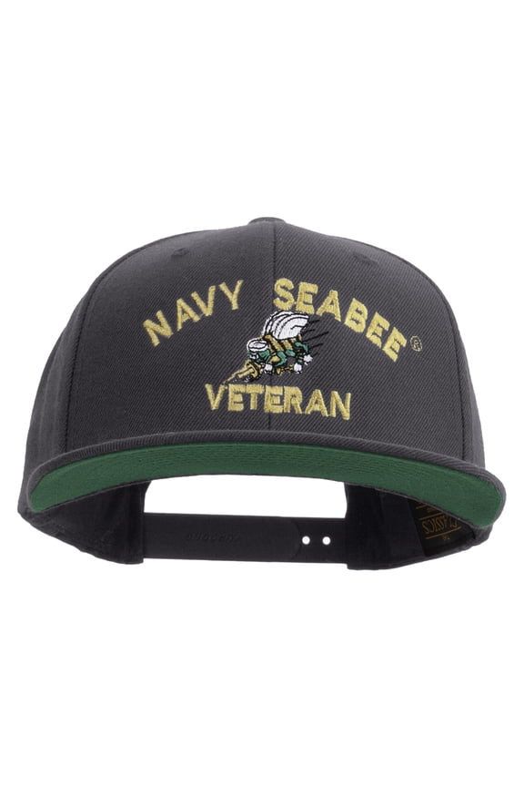 US Navy Seabee Veteran Embroidered Wool Blend Prostyle Snapback Cap - Dk Grey OSFM