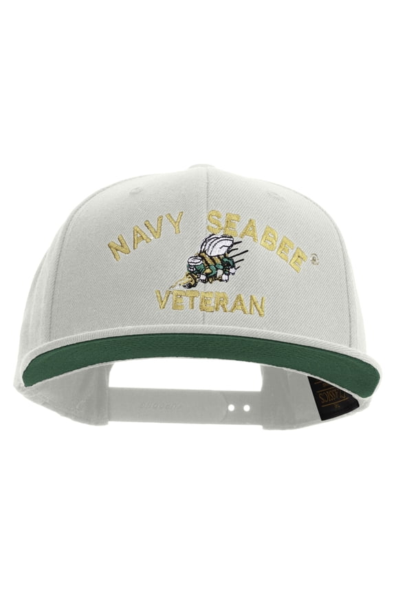 US Navy Seabee Veteran Embroidered Wool Blend Prostyle Snapback Cap - Natural OSFM